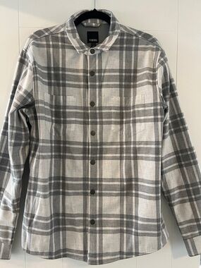 Vuori Gray and White Plaid Button-Front Shirt
